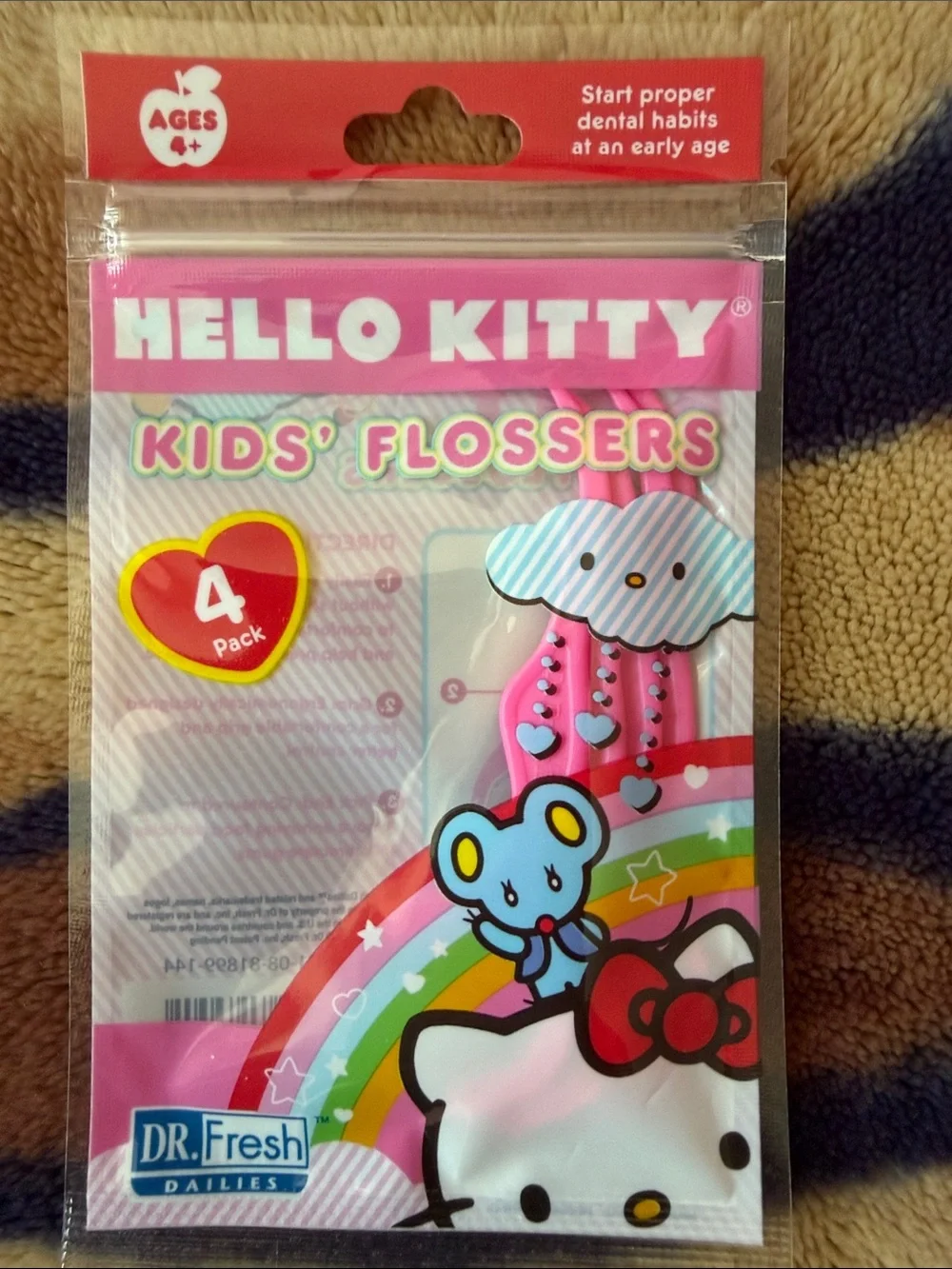 Hello Kitty Kids Toothbrush & Flossers Set - Pink, Blue, Green, Yellow, Red